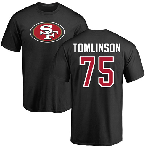 Men San Francisco 49ers Black Laken Tomlinson Name and Number Logo #75 NFL T Shirt